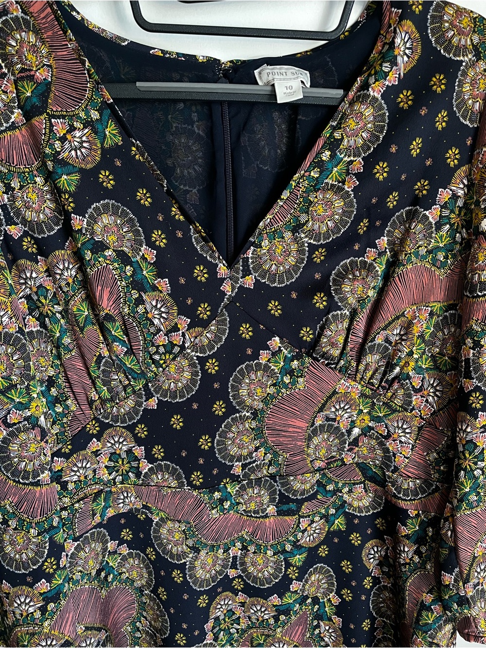 J. Crew Point Sur Long Sleeve Floral Paisley V-Neck Midi Dress Size 10 - Picture 3 of 11